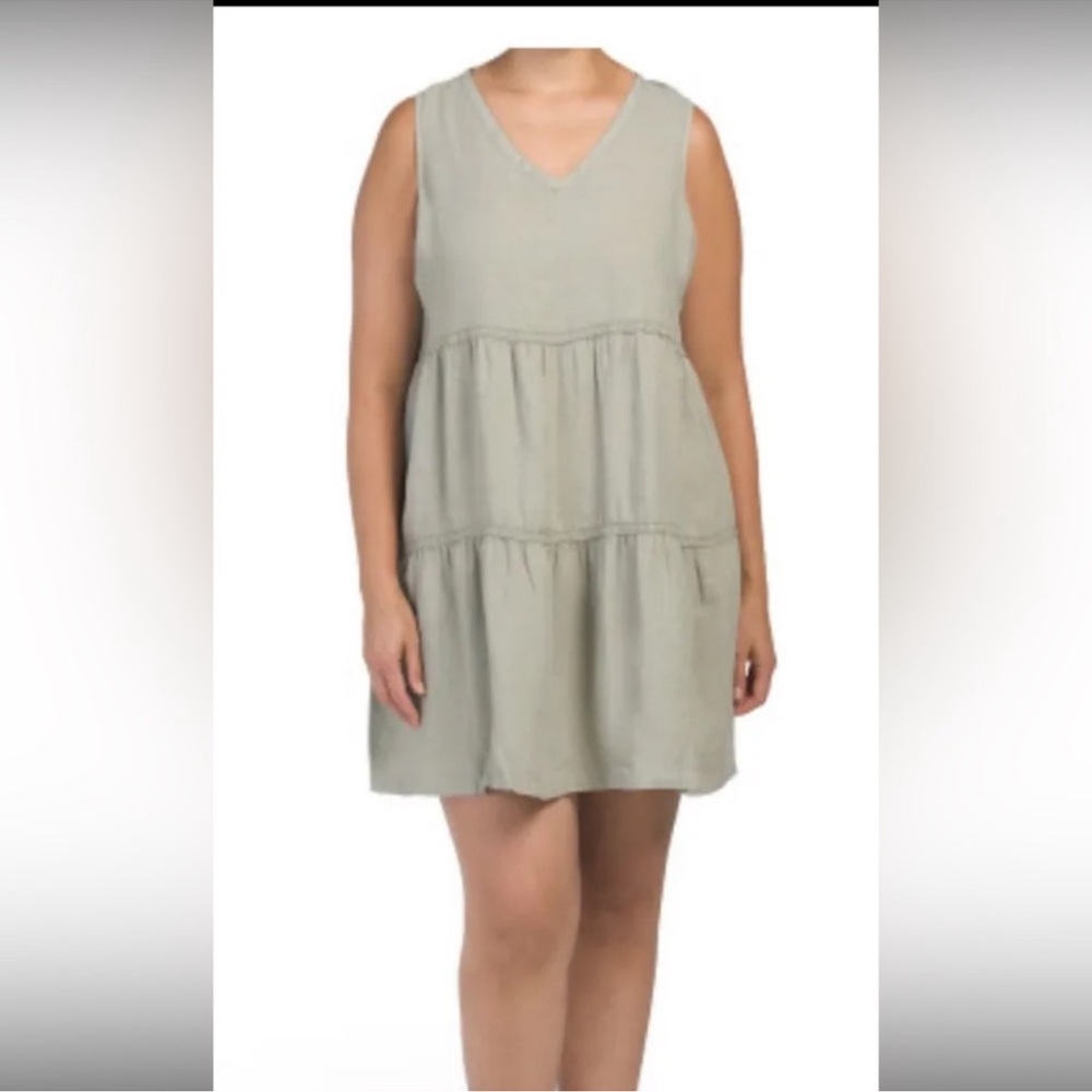 Lucky Brand Dress V-Neck sleeveless Tiered 100% Linen Size 3X Crochet Trim NWT